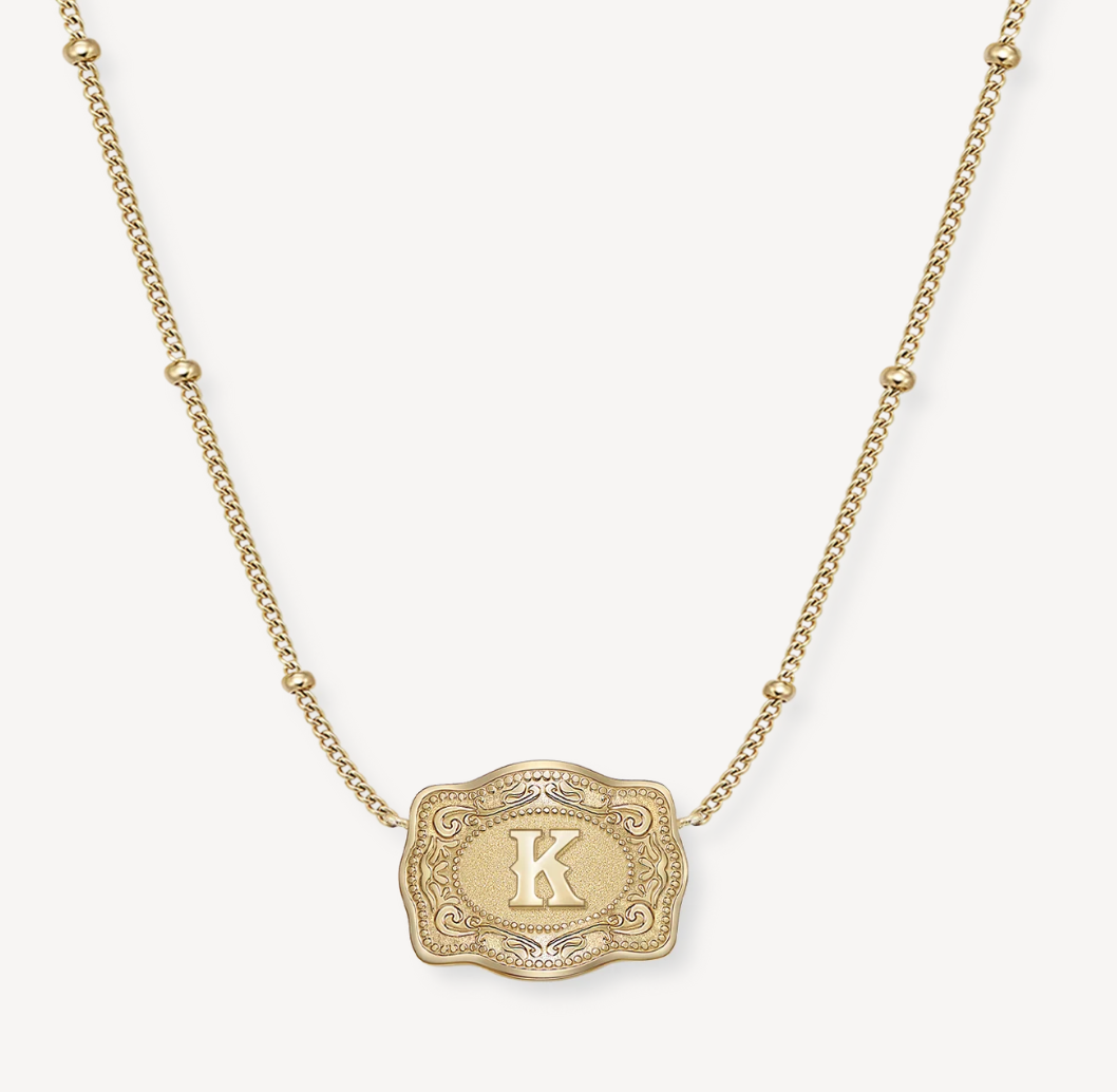SpurWest Ultra Mini Belt Buckle Necklace in Gold (initial)