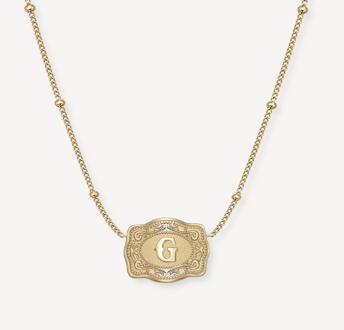 SpurWest Ultra Mini Belt Buckle Necklace in Gold (initial)