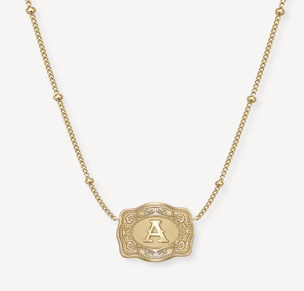 SpurWest Ultra Mini Belt Buckle Necklace in Gold (initial)
